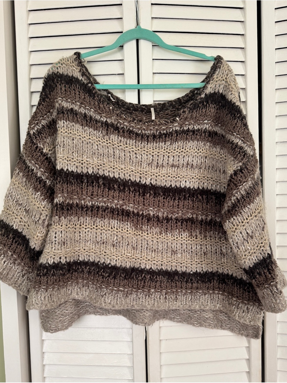 Free People Brown & Taupe Striped Chunky Knit Sweater
